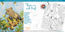 Load image into Gallery viewer, Bear on Oak Leaf: downloadable printable 2-page PDF for coloring