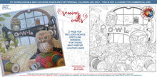 Load image into Gallery viewer, Sewing Machine Owls: downloadable printable 2-page PDF for coloring with bonus design