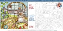 Load image into Gallery viewer, Sewing Machine Owls: downloadable printable 2-page PDF for coloring with bonus design