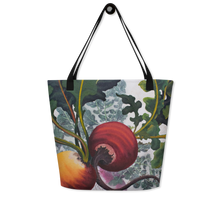 Load image into Gallery viewer, "Garden Goods" Beets All-Over Print 16 x 20" Tote with Inside Pocket  by Ruby Charm Colors