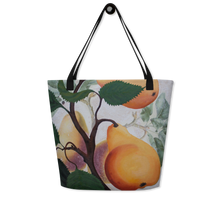 Load image into Gallery viewer, "Garden Goods" Pears All-Over Print 16 x 20" Tote with Inside Pocket by Ruby Charm Colors