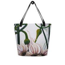 Load image into Gallery viewer, "Garden Goods" Garlic All-Over Print 16 x 20" Tote with Inside Pocket by Ruby Charm Colors