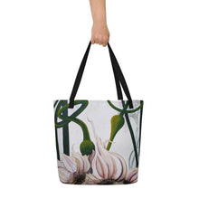 Load image into Gallery viewer, "Garden Goods" Garlic All-Over Print 16 x 20" Tote with Inside Pocket by Ruby Charm Colors