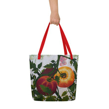 Load image into Gallery viewer, "Garden Goods" Tomatoes All-Over Print 16 x 20" Tote with Inside Pocket  by Ruby Charm Colors