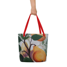 Load image into Gallery viewer, "Garden Goods" Pears All-Over Print 16 x 20" Tote with Inside Pocket by Ruby Charm Colors