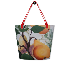 Load image into Gallery viewer, "Garden Goods" Pears All-Over Print 16 x 20" Tote with Inside Pocket by Ruby Charm Colors