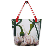 Load image into Gallery viewer, "Garden Goods" Garlic All-Over Print 16 x 20" Tote with Inside Pocket by Ruby Charm Colors