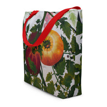 Load image into Gallery viewer, "Garden Goods" Tomatoes All-Over Print 16 x 20" Tote with Inside Pocket  by Ruby Charm Colors