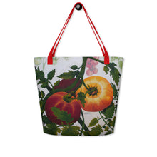 Load image into Gallery viewer, "Garden Goods" Tomatoes All-Over Print 16 x 20" Tote with Inside Pocket  by Ruby Charm Colors