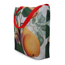 Load image into Gallery viewer, "Garden Goods" Pears All-Over Print 16 x 20" Tote with Inside Pocket by Ruby Charm Colors