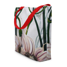 Load image into Gallery viewer, "Garden Goods" Garlic All-Over Print 16 x 20" Tote with Inside Pocket by Ruby Charm Colors