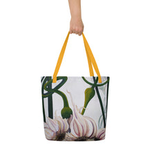 Load image into Gallery viewer, "Garden Goods" Garlic All-Over Print 16 x 20" Tote with Inside Pocket by Ruby Charm Colors