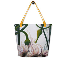 Load image into Gallery viewer, "Garden Goods" Garlic All-Over Print 16 x 20" Tote with Inside Pocket by Ruby Charm Colors