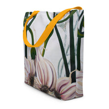 Load image into Gallery viewer, "Garden Goods" Garlic All-Over Print 16 x 20" Tote with Inside Pocket by Ruby Charm Colors