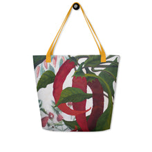 Load image into Gallery viewer, "Garden Goods" Peppers All-Over Print 16 x 20" Tote with Inside Pocket by Ruby Charm Colors