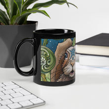 Load image into Gallery viewer, Spring Rabbit Black Glossy Mug by Ruby Charm Colors