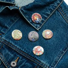 Load image into Gallery viewer, Set of 5 pin buttons by Ruby Charm Colors: Collection 2