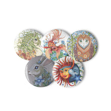 Load image into Gallery viewer, Set of 5 pin buttons by Ruby Charm Colors: Collection 2