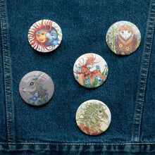 Load image into Gallery viewer, Set of 5 pin buttons by Ruby Charm Colors: Collection 2