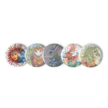 Load image into Gallery viewer, Set of 5 pin buttons by Ruby Charm Colors: Collection 2
