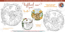 Load image into Gallery viewer, Highland Coo: downloadable printable 4-page PDF for coloring