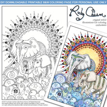 Load image into Gallery viewer, Elephants: downloadable printable 2-page PDF for coloring