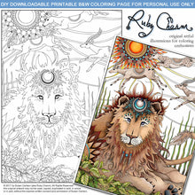 Load image into Gallery viewer, Lion with gazelles: downloadable printable 2-page PDF for coloring