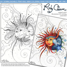 Load image into Gallery viewer, Sun and Moon: downloadable printable 2-page PDF for coloring