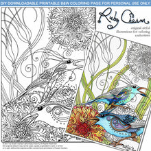 Load image into Gallery viewer, Sun Birds: downloadable printable 2-page PDF for coloring
