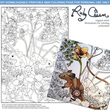 Load image into Gallery viewer, Mice in Freesia: downloadable printable 2-page PDF for coloring