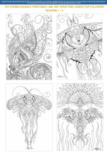 Load image into Gallery viewer, Butterflies and Moths: DIY downloadable printable cards (8 designs - 16 page PDF) for coloring