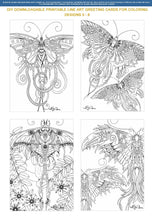 Load image into Gallery viewer, Butterflies and Moths: DIY downloadable printable cards (8 designs - 16 page PDF) for coloring