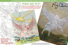 Load image into Gallery viewer, Flying Pig: downloadable printable 4-page PDF for coloring