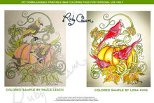 Load image into Gallery viewer, 3 Birds on Pumpkin: downloadable printable 2-page PDF