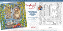 Load image into Gallery viewer, Cupboard Owls: downloadable printable 4-page PDF for coloring with bonus design
