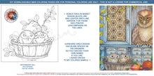 Load image into Gallery viewer, Cupboard Owls: downloadable printable 4-page PDF for coloring with bonus design
