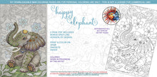 Load image into Gallery viewer, Happy Elephant: downloadable printable 2-page PDF for coloring
