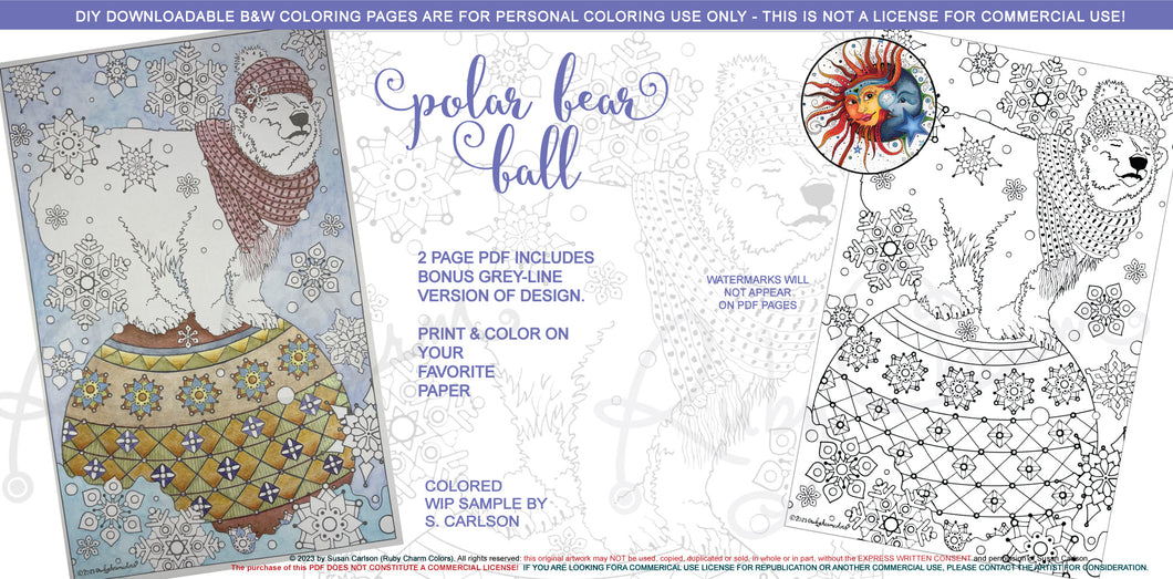 Polar Bear Ball: downloadable printable 2-page PDF for coloring