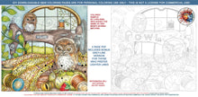 Load image into Gallery viewer, Sewing Machine Owls: downloadable printable 2-page PDF for coloring with bonus design

