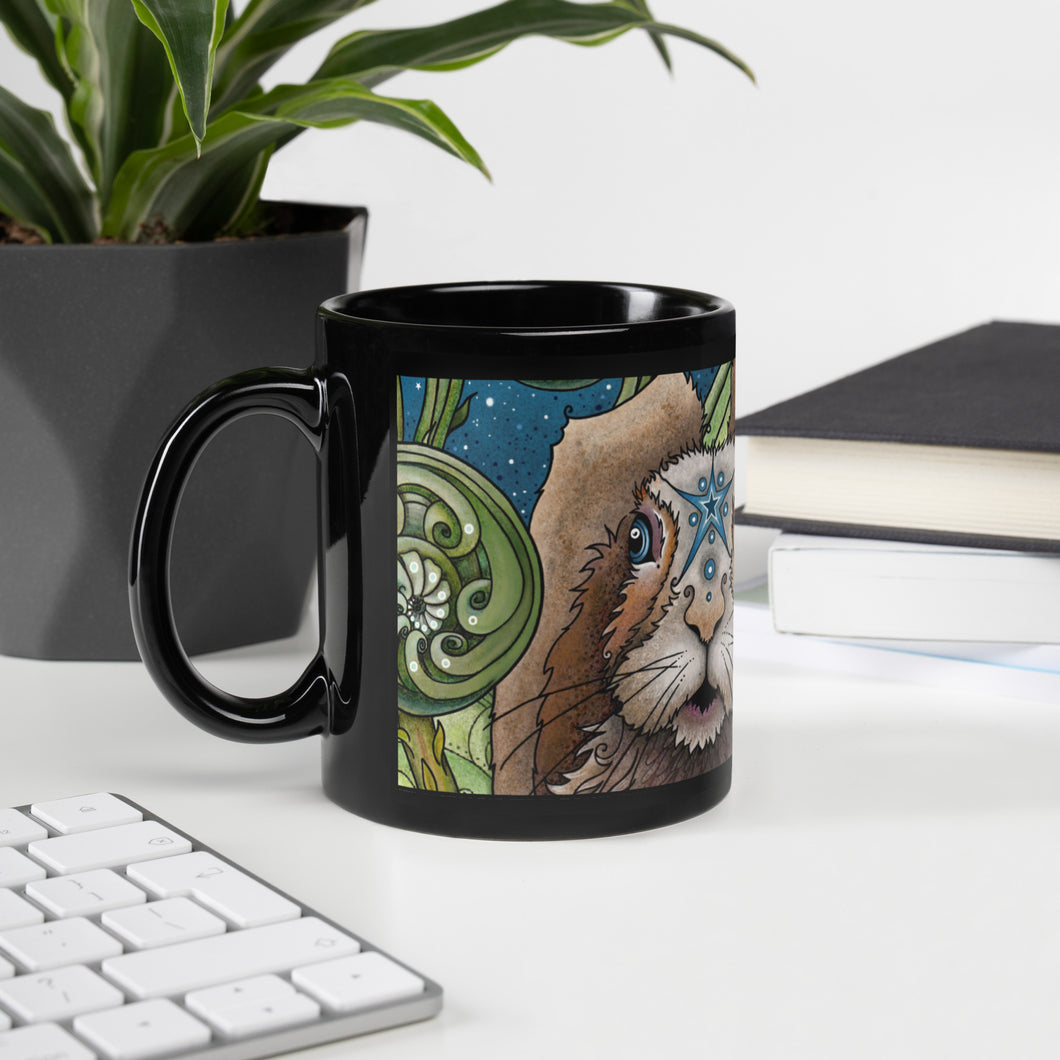 Spring Rabbit Black Glossy Mug by Ruby Charm Colors