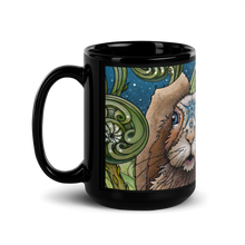 Load image into Gallery viewer, Spring Rabbit Black Glossy Mug by Ruby Charm Colors
