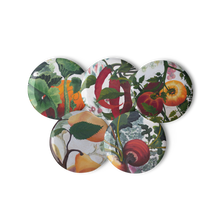 Load image into Gallery viewer, &quot;Garden Goods&quot; Set of 5 pin buttons by Ruby Charm Colors
