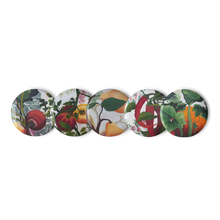 Load image into Gallery viewer, &quot;Garden Goods&quot; Set of 5 pin buttons by Ruby Charm Colors
