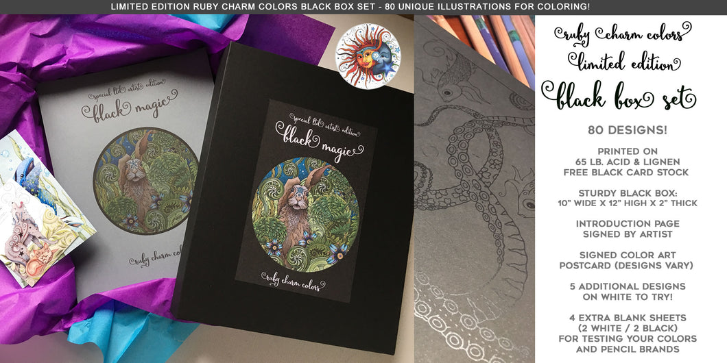 Artist Edition Ruby Charm Colors Black Magic Box Set, 80 unique illustrations for coloring