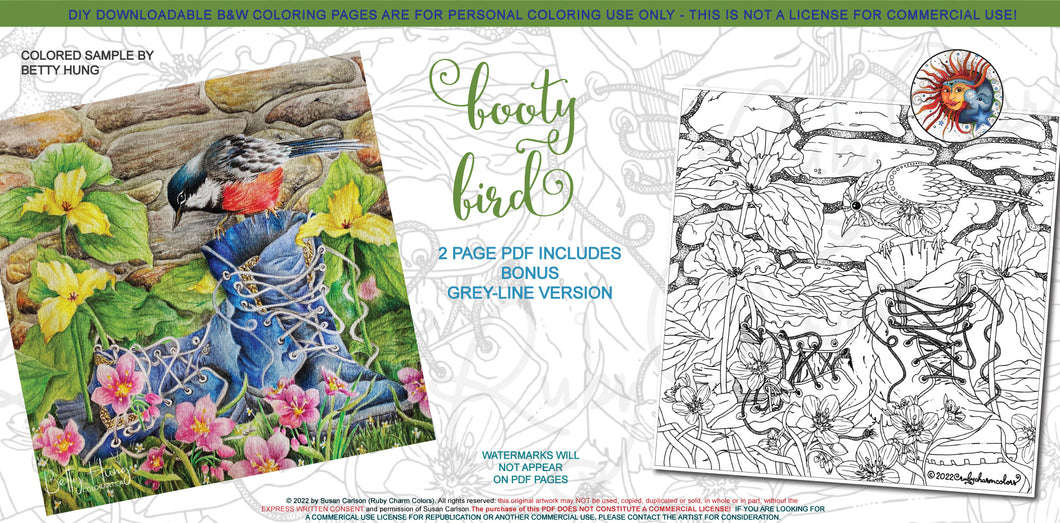 Booty Bird: downloadable printable 2-page PDF for coloring