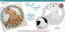 Load image into Gallery viewer, Floral Coyote: downloadable printable 4-page PDF for coloring
