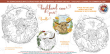 Load image into Gallery viewer, Highland Coo: downloadable printable 4-page PDF for coloring
