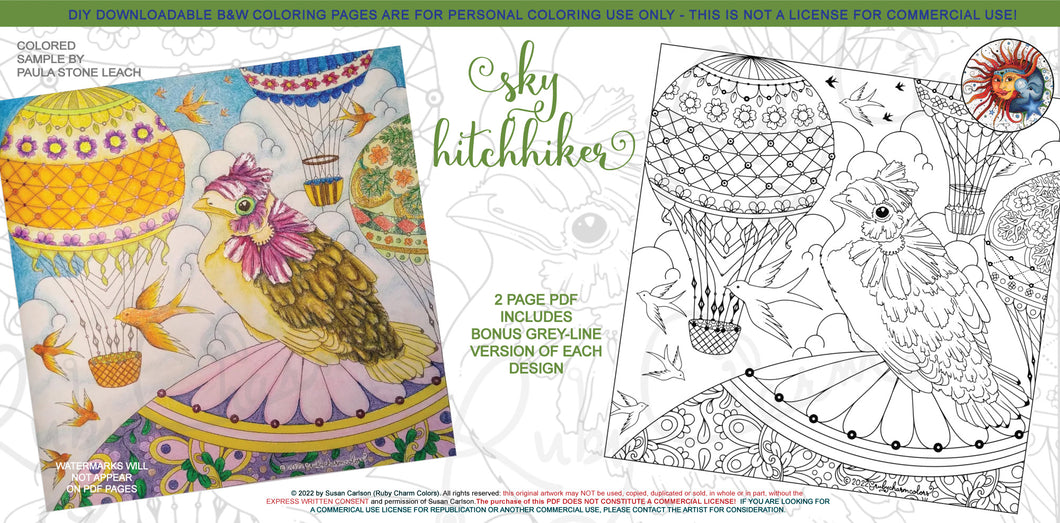 Sky Hitchhiker: downloadable printable 2-page PDF for coloring