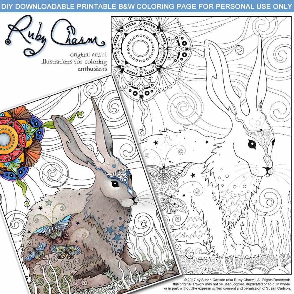Butterfly Rabbit: downloadable printable 2-page PDF for coloring