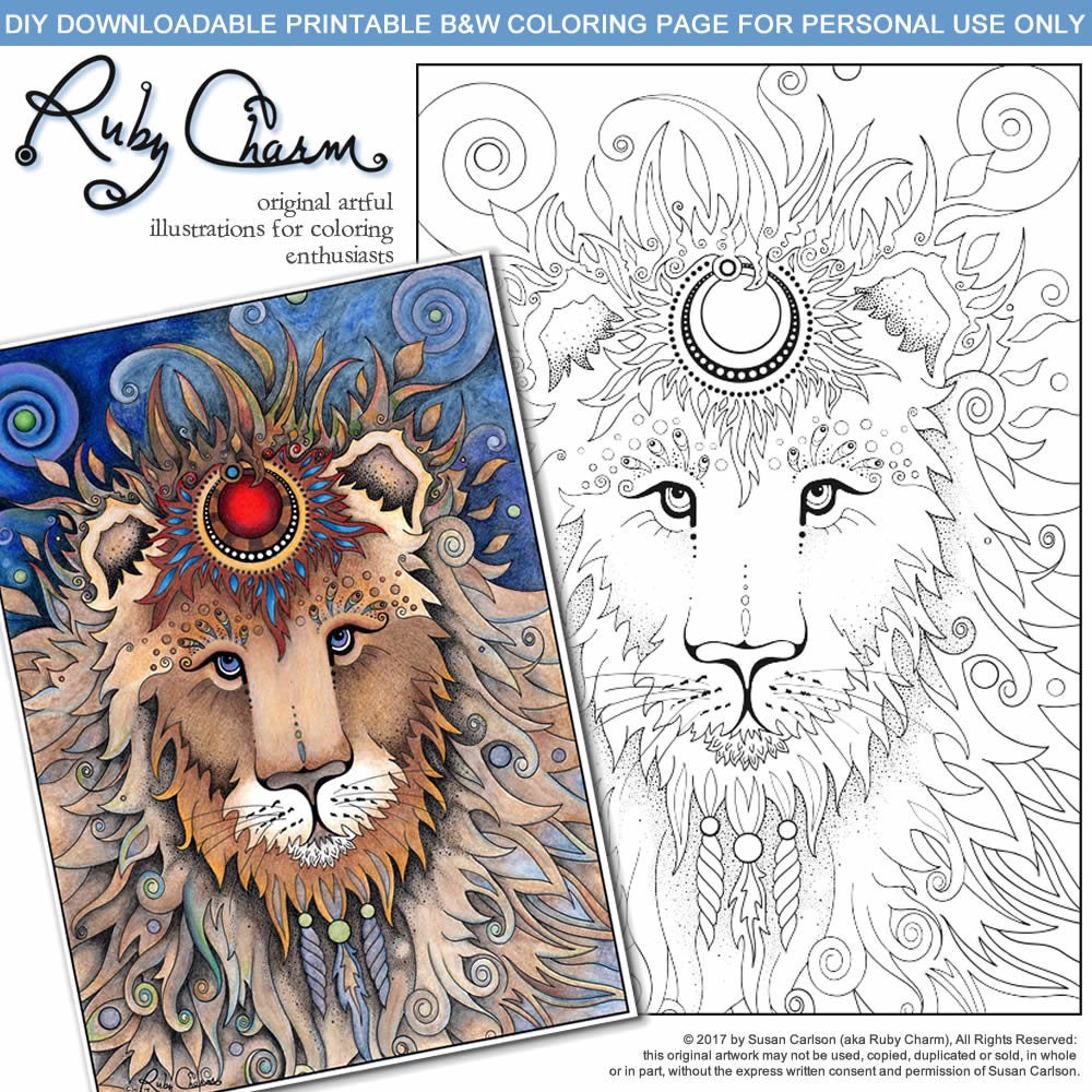 Lion Face: downloadable printable 2-page PDF for coloring